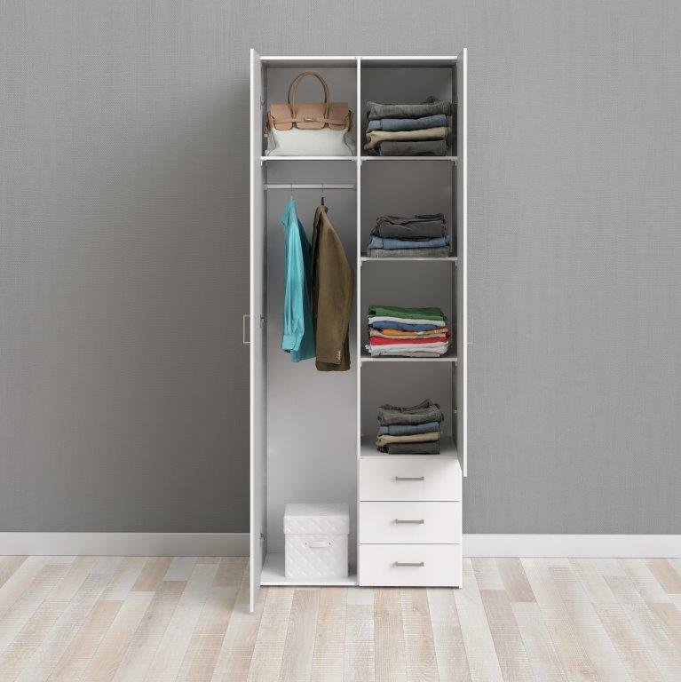 Space Wardrobe with 2 doors + 3 drawers White